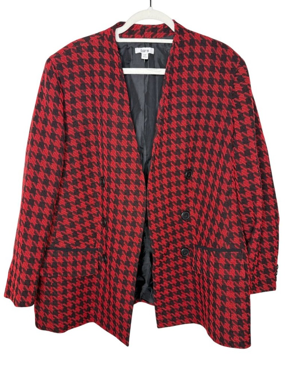 Bar III 20W Red Black Houndstooth Open Front Blazer Plus Size Preppy